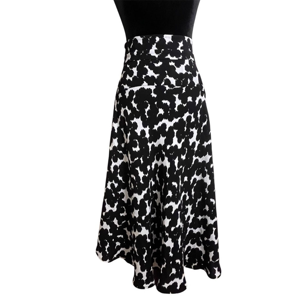 A.L.C. Corso 100% Silk Black White Abstract Floral Print Bias Midi Skirt Sz 8